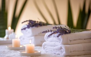 table-spa-serviettes-fleurs-lavande
