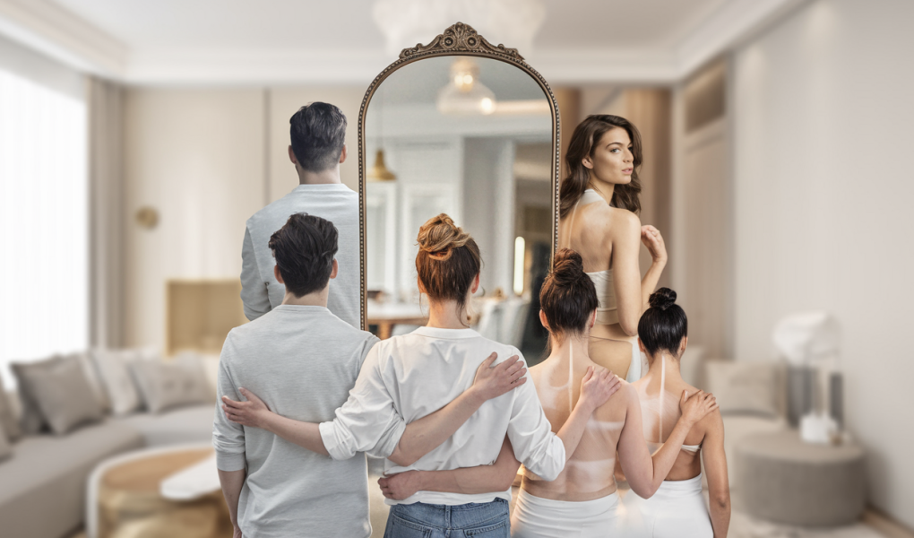 collage-personnes-miroir-salon-moderne