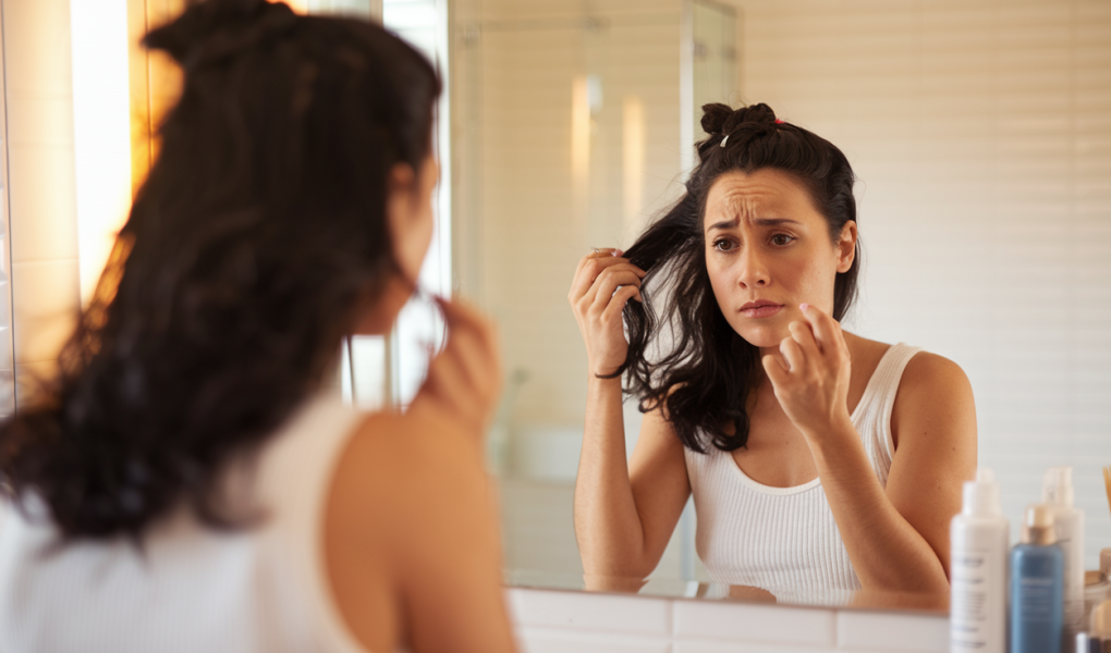 femme-miroir-cheveux-preoccupee