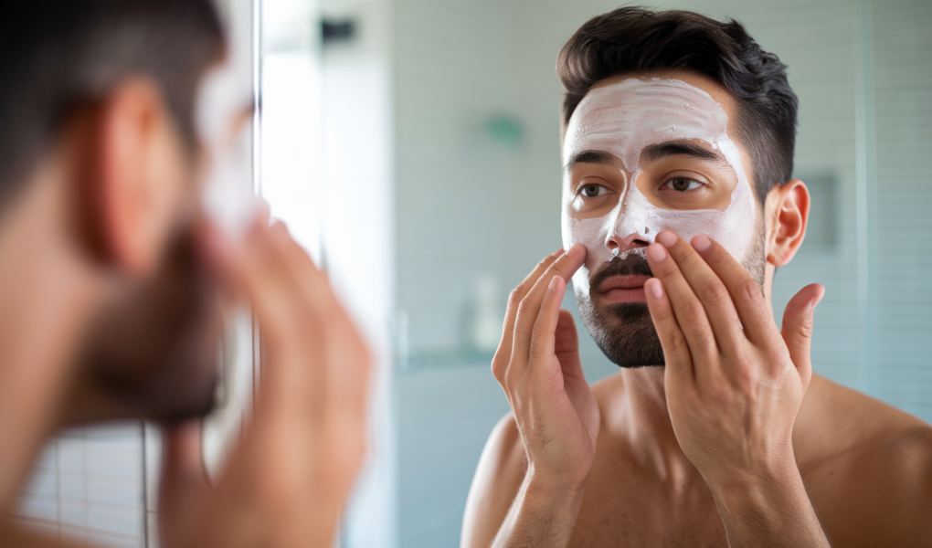 homme-masque-visage-miroir-salle-bain