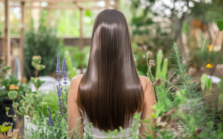 femme-cheveux-brillants-jardin-luxuriant