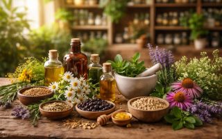 produits-naturels-plantes-medicinales-table-bois