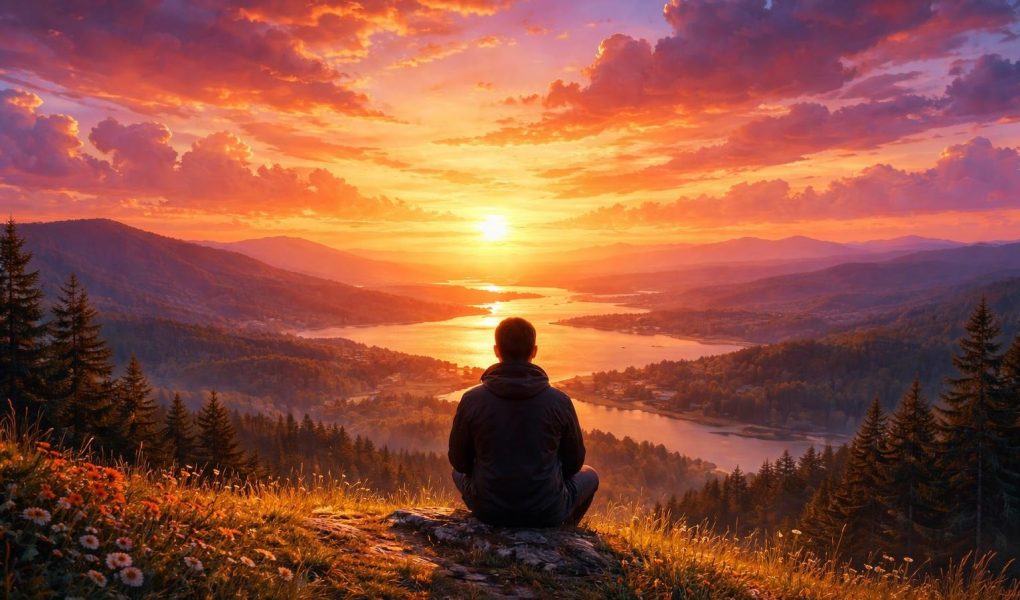 coucher-soleil-personne-colline-vue