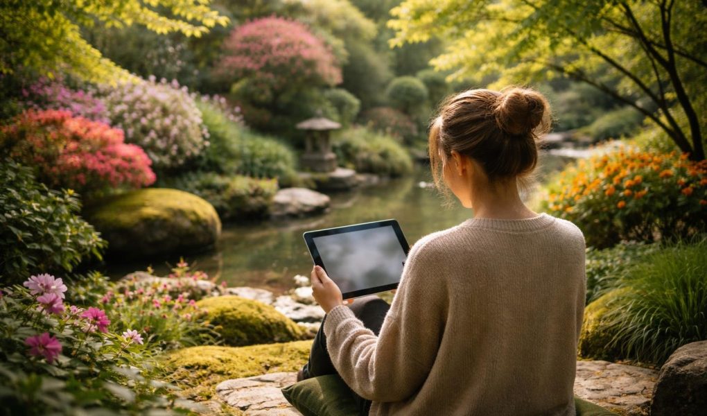 personne-jardin-zen-tablette-verdure